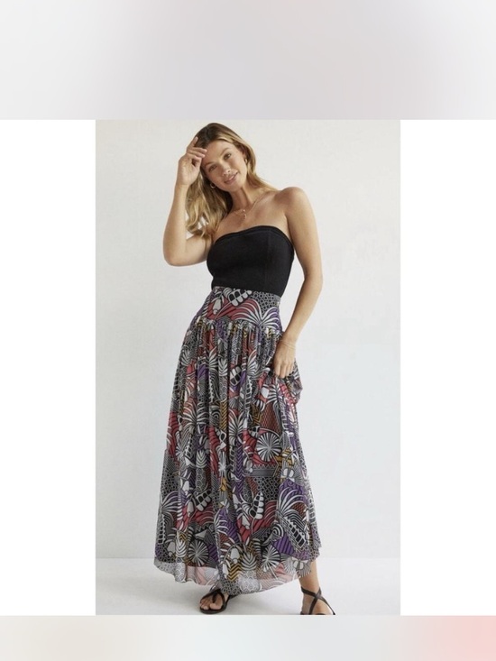 Anthropologie Dresses & Skirts - Farm Rio Anthropologie Black Waistband Floral Wave Maxi Skirt